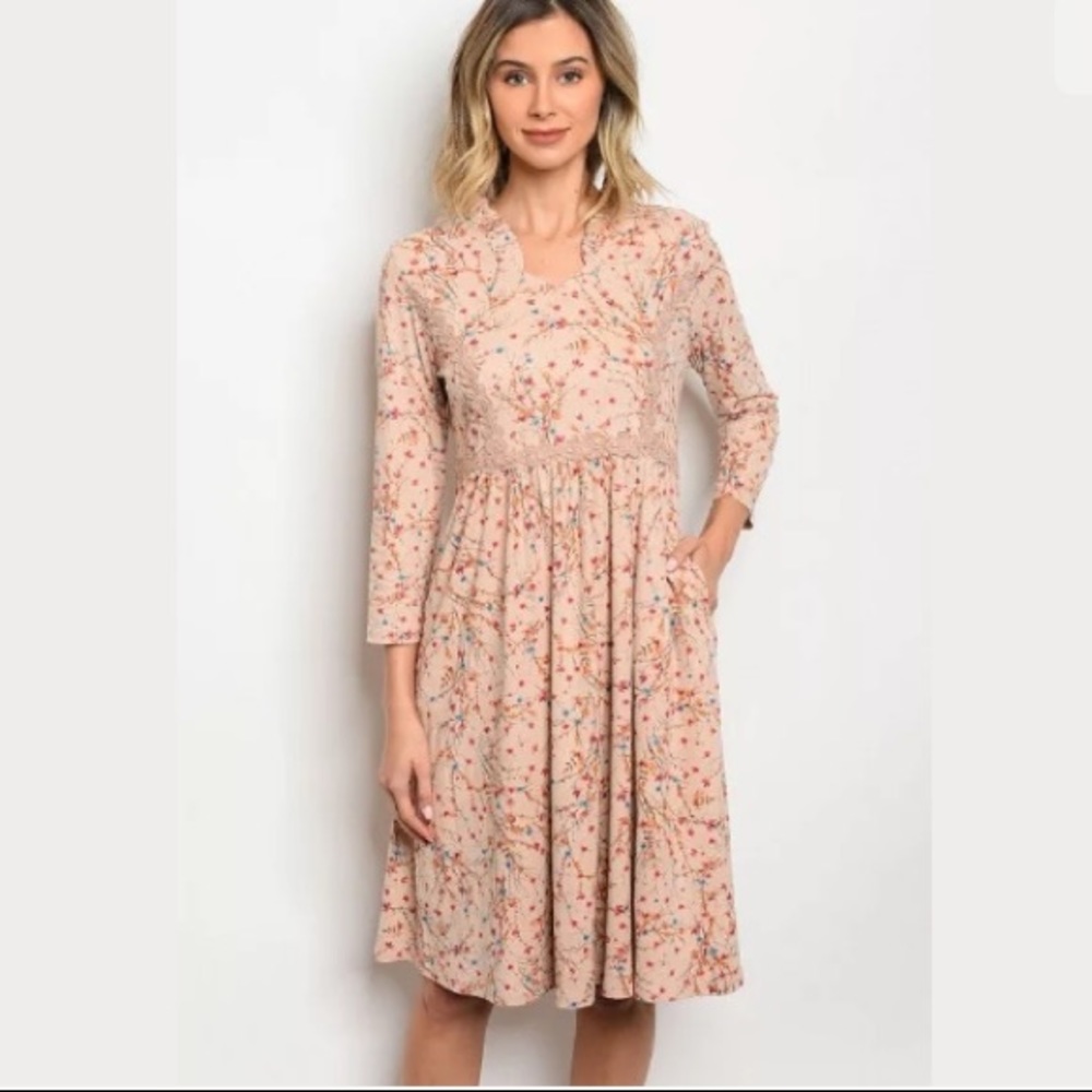 Beige Floral Shift Dress New